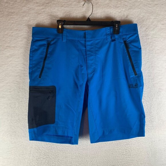 Jack Wolfskin Men's Softshell Blue Flex Shield Active Track Shorts Size XL 9003 - Picture 1 of 15